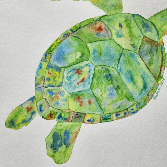 Turtle Watercolor Painting Original 9x12 Handmade Watercolor Paper - Picture 4 of 5